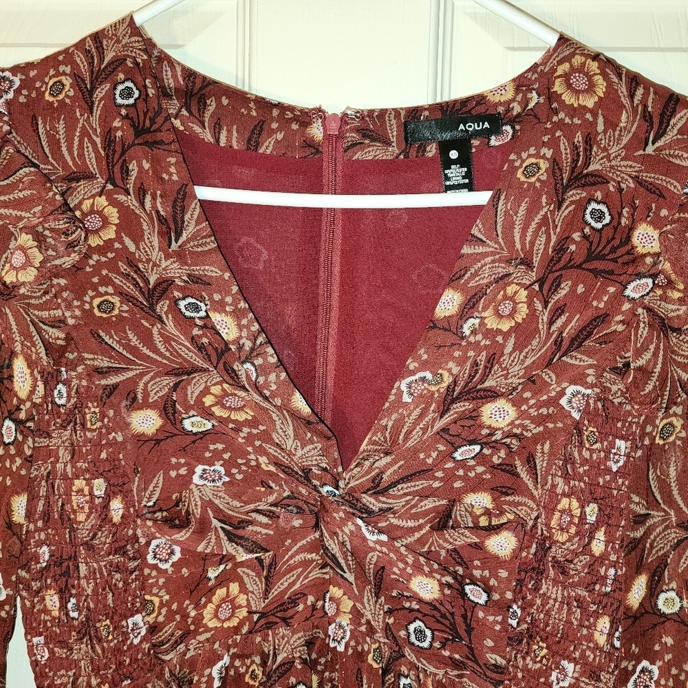 AQUA Floral V-Neck Mini Dress - XS - Bloomingdale's Exclusive - Like New - Picture 4 of 11
